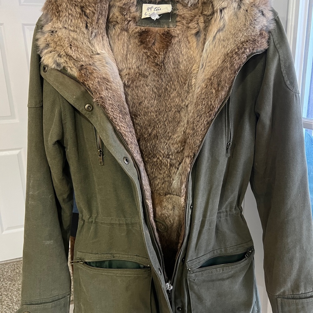 TORN BY RONNY KOBO Olive Green Women's Rabbit Fur Lined Parka Coat